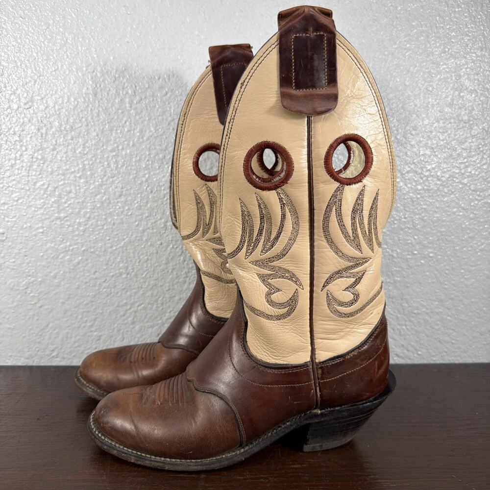 Olathe Buckaroo Cowboy Western Boots Brown / White Top Style 7556 Men Sz 6 C